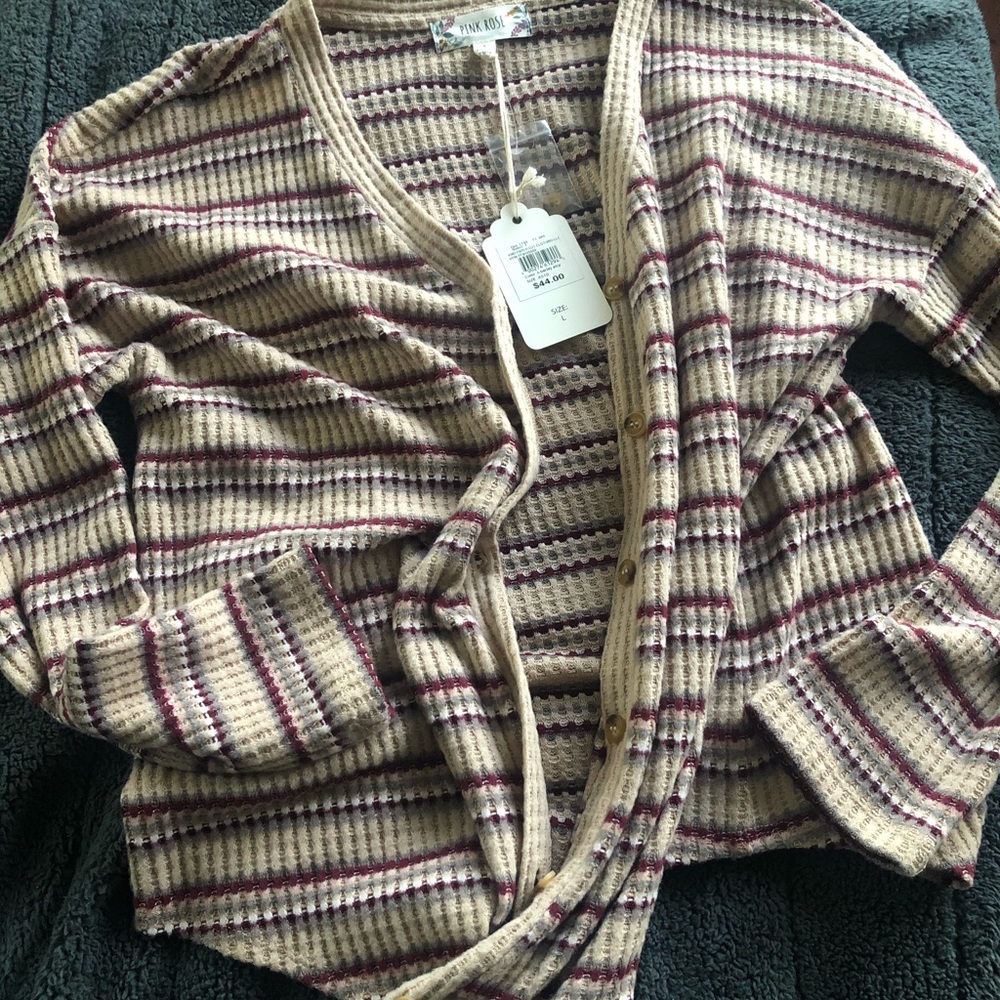 Pink Rose waffle button up cardigan sweater.